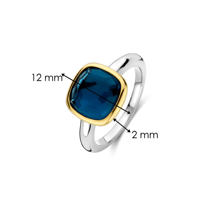 Ti Sento Yellow Gold Plated Dark Blue Crystal Cushion Solitaire Ring 12351DB (54) - Michael Jones Jeweller