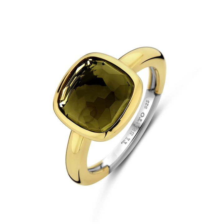 Ti Sento Yellow Gold Plated Khaki Green Ring - Michael Jones Jeweller