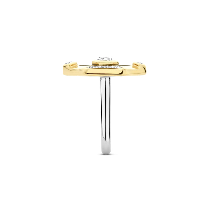 Ti Sento Yellow Gold Plated Onyx Black and Cubic Zirconia Hexagonal Ring 12356BL (56)