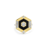 Ti Sento Yellow Gold Plated Onyx Black and Cubic Zirconia Hexagonal Ring - Michael Jones Jeweller