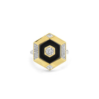 Ti Sento Yellow Gold Plated Onyx Black and Cubic Zirconia Hexagonal Ring - Michael Jones Jeweller
