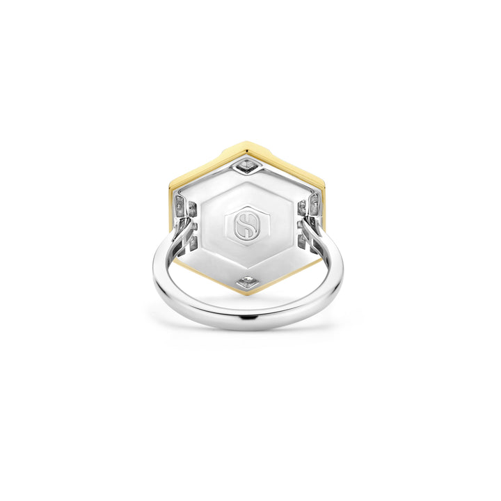Ti Sento Yellow Gold Plated Onyx Black and Cubic Zirconia Hexagonal Ring - Michael Jones Jeweller
