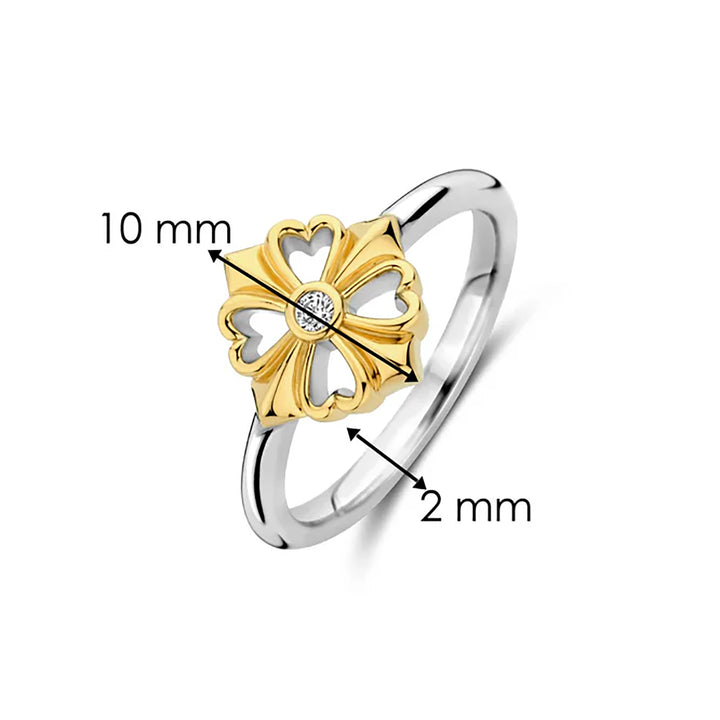 Ti Sento Yellow Gold Plated Cubic Zirconia Clover Ring - Michael Jones Jeweller