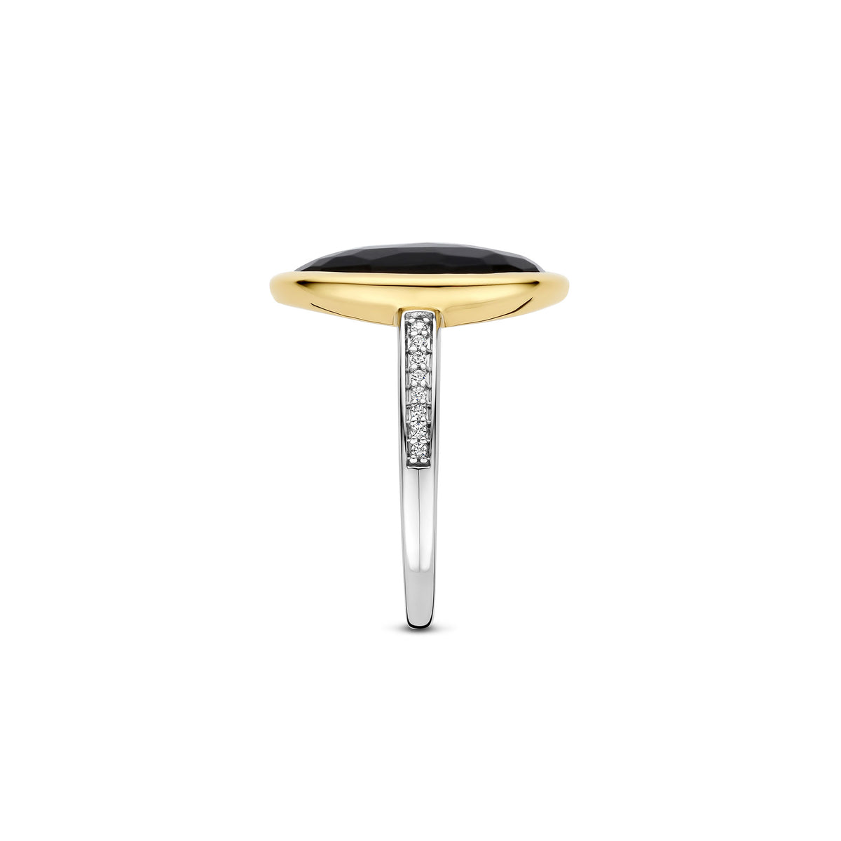 Ti Sento Yellow Gold Plated Black Crystal Pebble Ring 12386BY (56) - Michael Jones Jeweller
