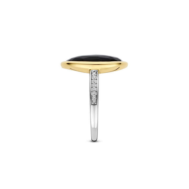 Ti Sento Yellow Gold Plated Black Crystal Pebble Ring 12386BY (56)