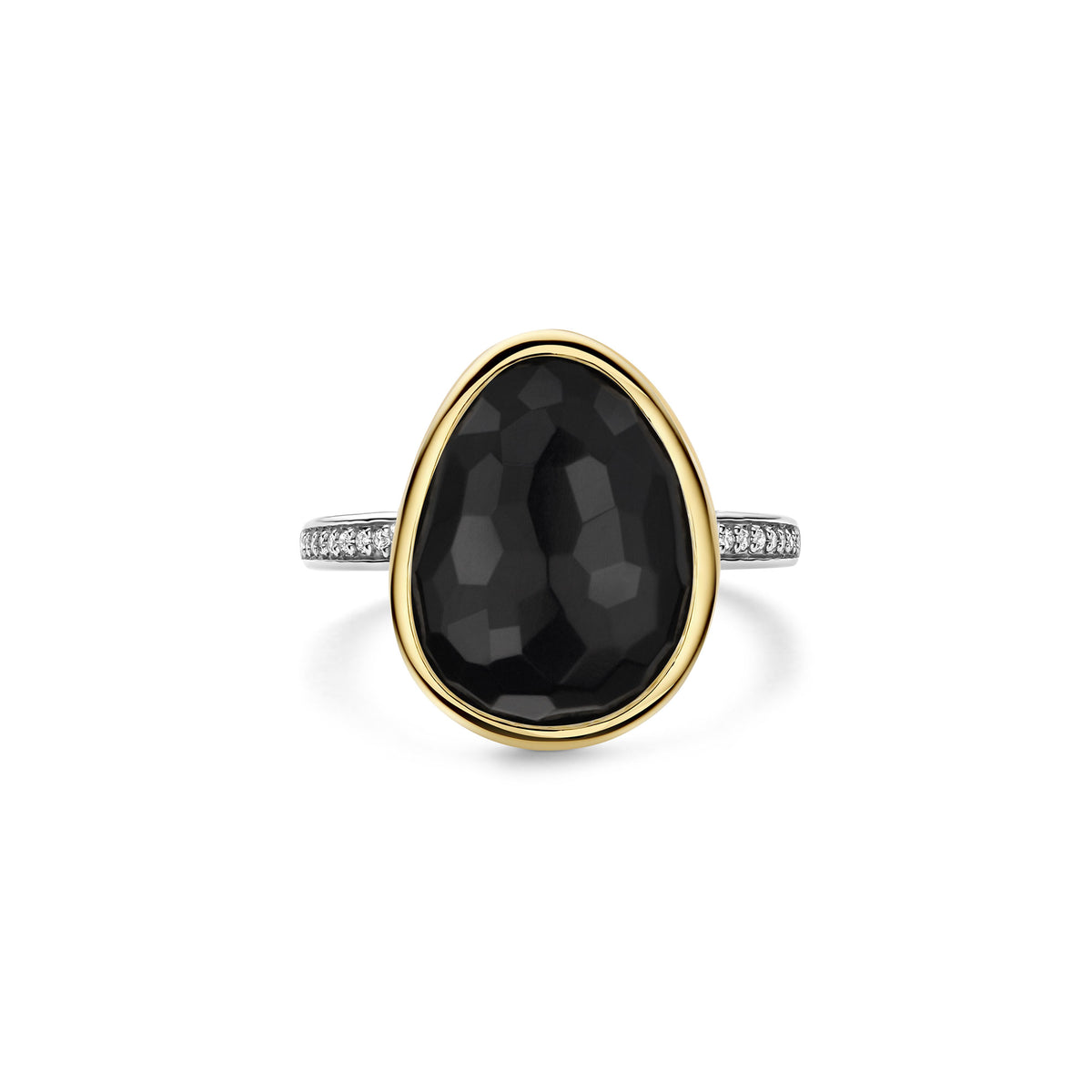 Ti Sento Yellow Gold Plated Black Crystal Pebble Ring 12386BY (56) - Michael Jones Jeweller