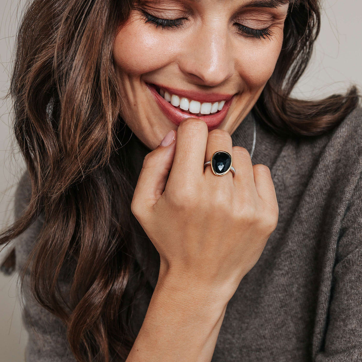 Ti Sento Yellow Gold Plated Black Crystal Pebble Ring 12386BY (56) - Michael Jones Jeweller