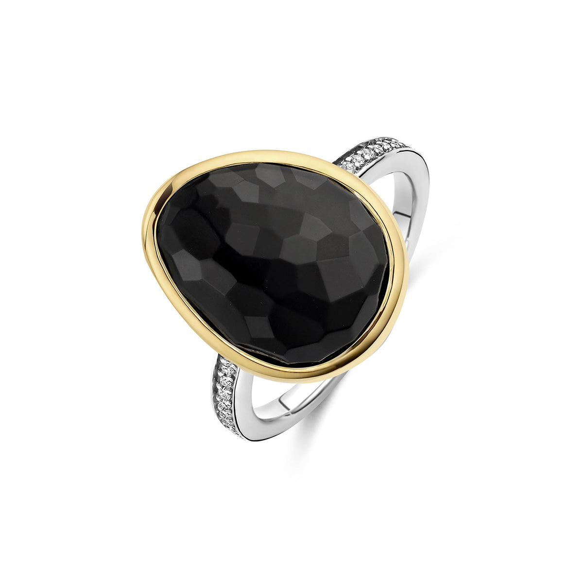 Ti Sento Yellow Gold Plated Black Crystal Pebble Ring 12386BY (56) - Michael Jones Jeweller