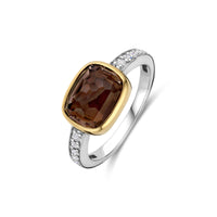 Ti Sento Yellow Gold Plated Brown Crystal and Cubic Zirconia Ring 12398SQ (56)