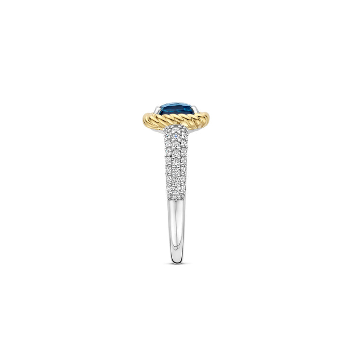 Ti Sento Yellow Gold Plated Dark Blue Crystal and Cubic Zirconia Ring 12399DB (54) - Michael Jones Jeweller