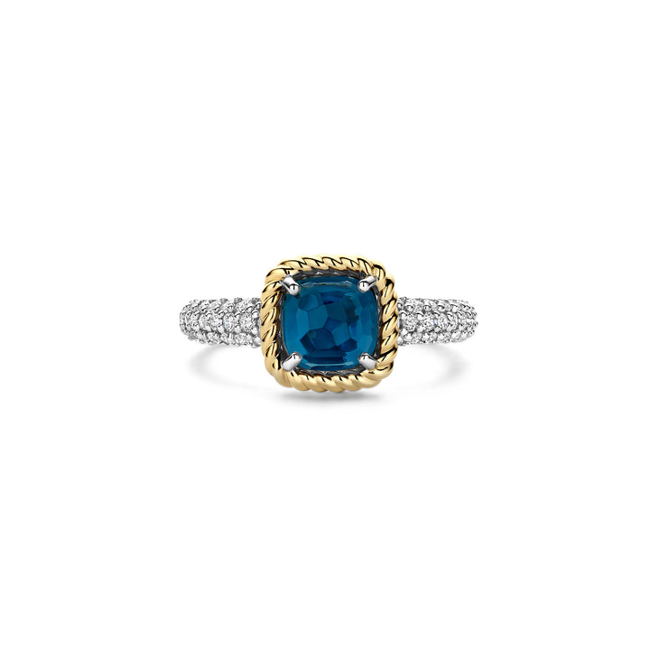 Ti Sento Yellow Gold Plated Dark Blue Crystal and Cubic Zirconia Ring 12399DB (54) - Michael Jones Jeweller