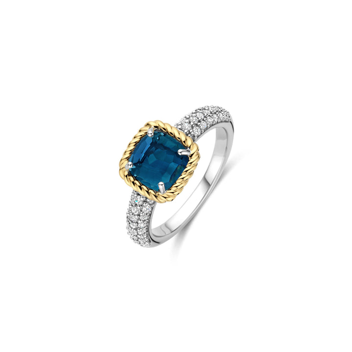 Ti Sento Yellow Gold Plated Dark Blue Crystal and Cubic Zirconia Ring 12399DB (54) - Michael Jones Jeweller