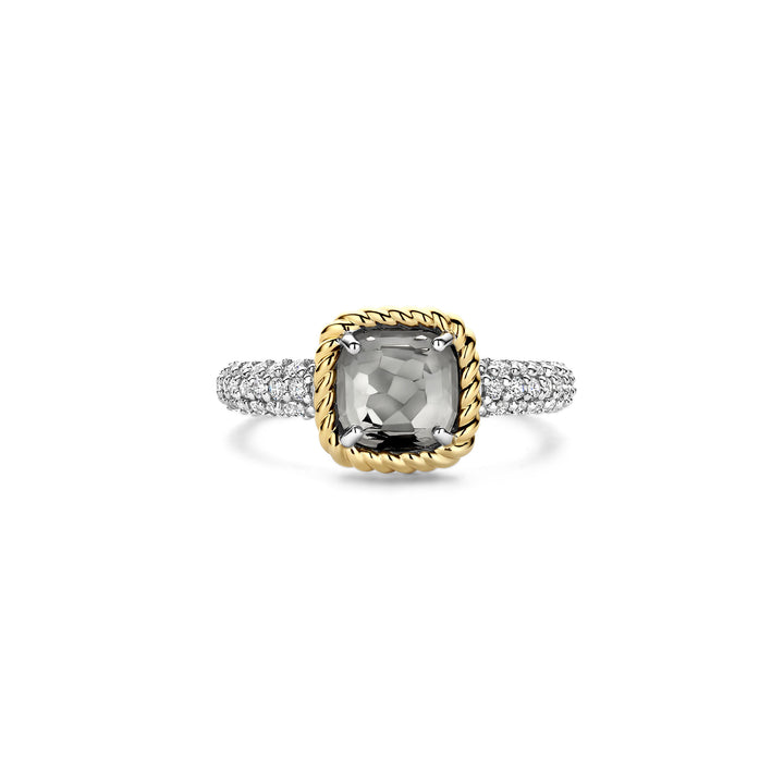 Ti Sento Yellow Gold Plated Grey Crystal and Cubic Zirconia Ring 12399GG (54) - Michael Jones Jeweller