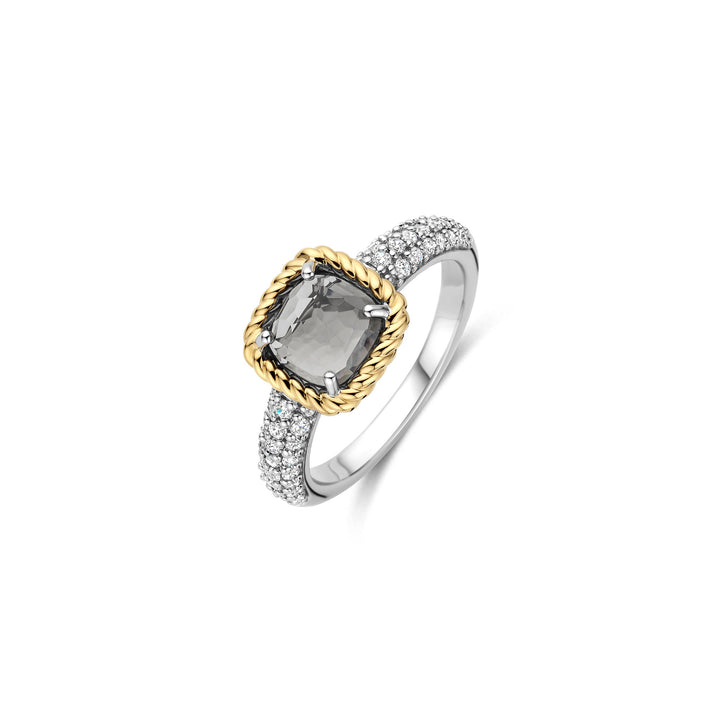 Ti Sento Yellow Gold Plated Grey Crystal and Cubic Zirconia Ring 12399GG (54)