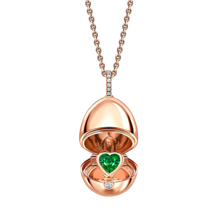 Fabergé Heritage Surprise Emerald Heart Pendant 18ct Rose Gold