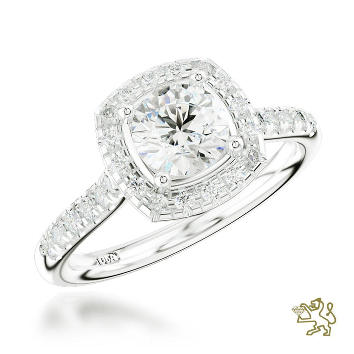 Skye Brava Halo 0.70ct E SI2 Diamond Platinum Ring