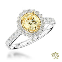 Faroe Oval Halo 0.50ct Fancy Intense Yellow VVS2 Yellow Diamond Platinum/Yellow Ring - Michael Jones Jeweller
