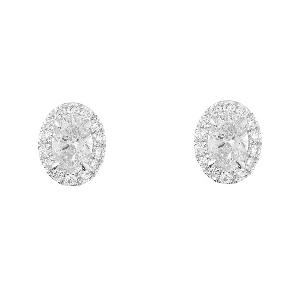 Laboratory Grown Diamond 2.00ct 18ct White Gold Oval Cluster Stud Earrings - Michael Jones Jeweller