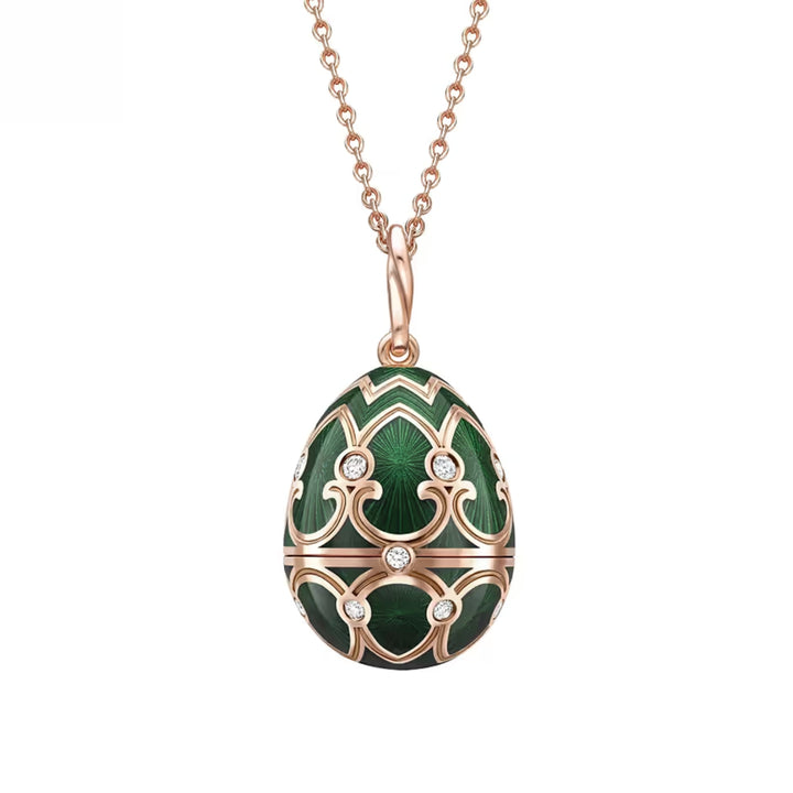 Fabergé Heritage Surprise Elephant Pendant 18ct Rose Gold Green Guilloché Enamel