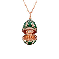 Fabergé Heritage Surprise Elephant Pendant 18ct Rose Gold Green Guilloché Enamel