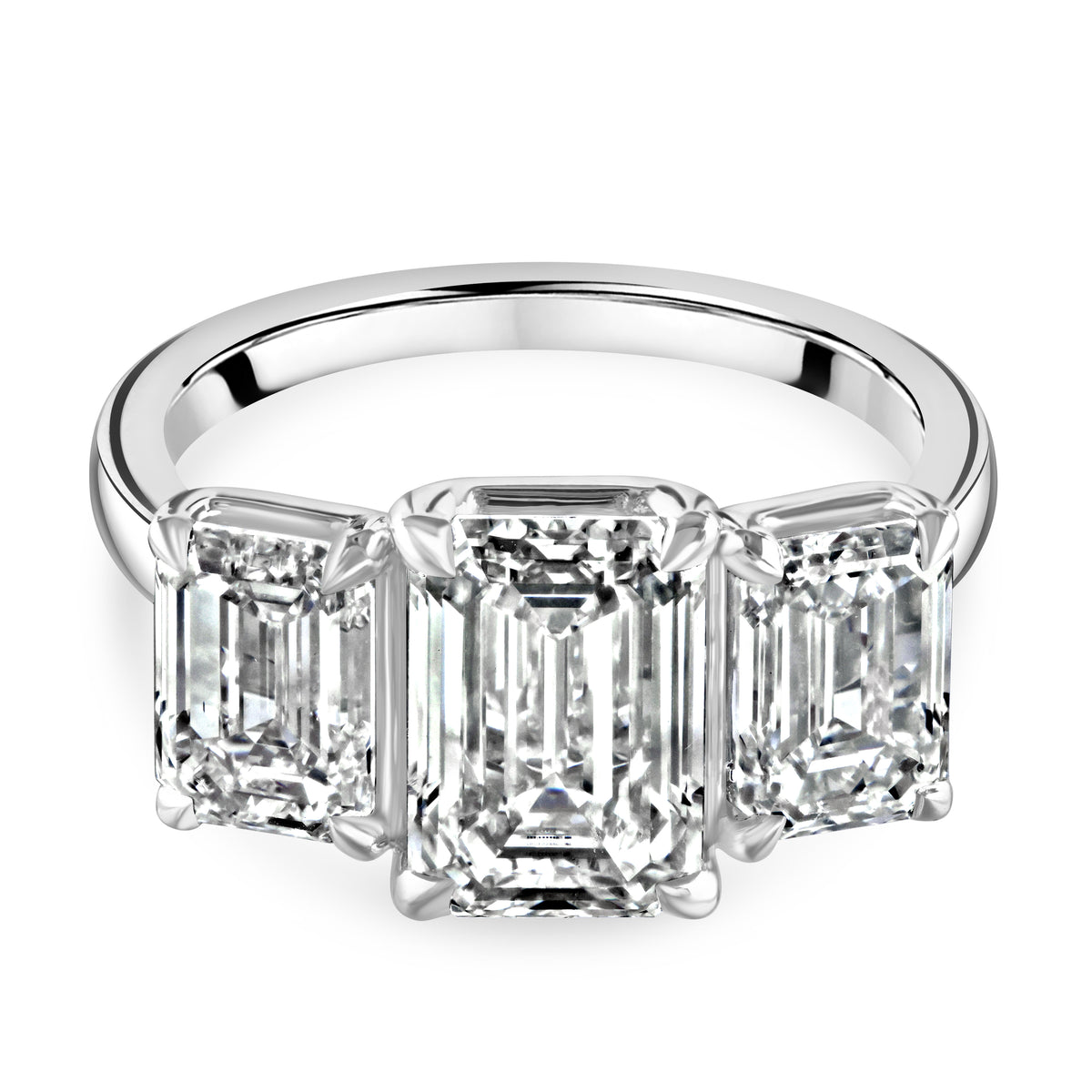 Laboratory Grown 5.00ct Emerald Cut Diamond 18ct White Gold Three Stone Ring - Michael Jones Jeweller