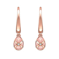 Fabergé Heritage 18ct Rose Gold Diamond Pink Guilloché Enamel Hoop Drop Earrings - Michael Jones Jeweller