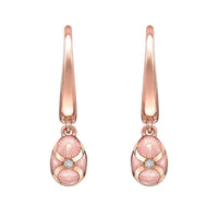 Fabergé Heritage 18ct Rose Gold Diamond Pink Guilloché Enamel Hoop Drop Earrings