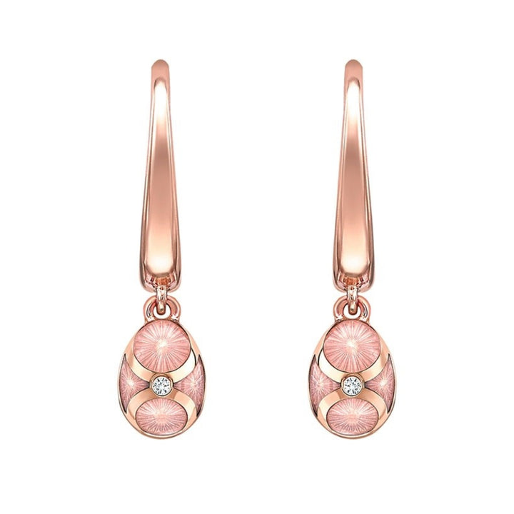 Fabergé Heritage 18ct Rose Gold Diamond Pink Guilloché Enamel Hoop Drop Earrings