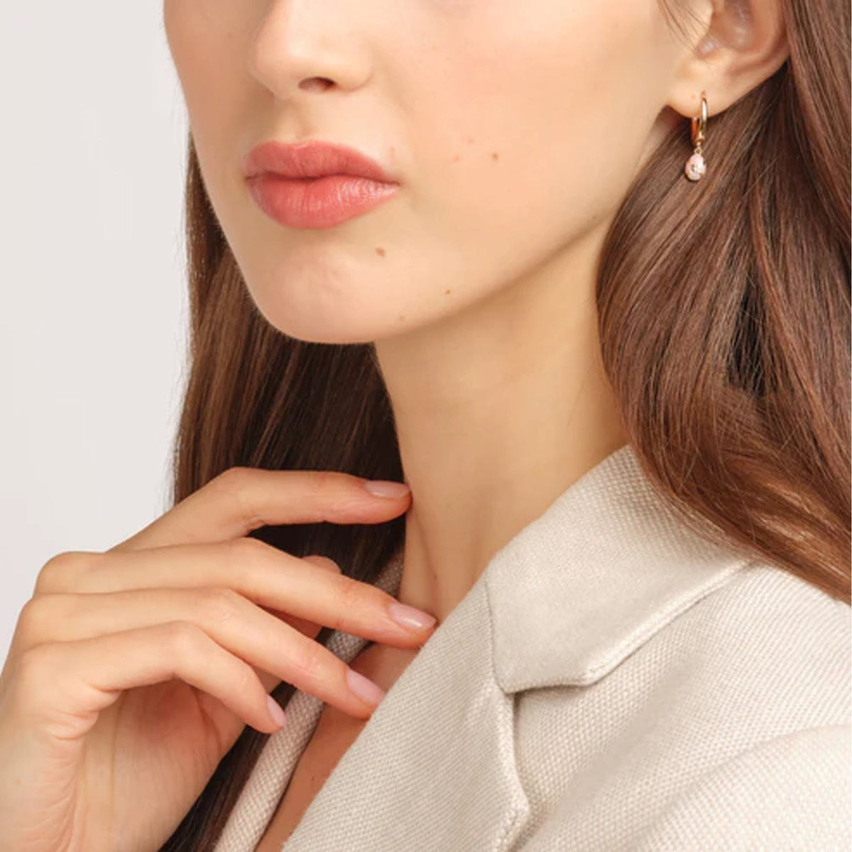 Fabergé Heritage 18ct Rose Gold Diamond Pink Guilloché Enamel Hoop Drop Earrings - Michael Jones Jeweller