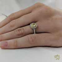 Faroe Oval Halo 0.50ct Fancy Intense Yellow VVS2 Yellow Diamond Platinum/Yellow Ring - Michael Jones Jeweller