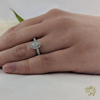 Petite Skye Pear Halo 0.20ct E VS Diamond Platinum Ring - Michael Jones Jeweller