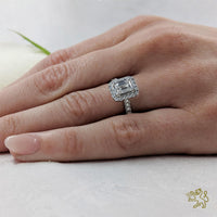 Skye Emerald Halo 0.60ct G VS2 Diamond Platinum Ring - Michael Jones Jeweller