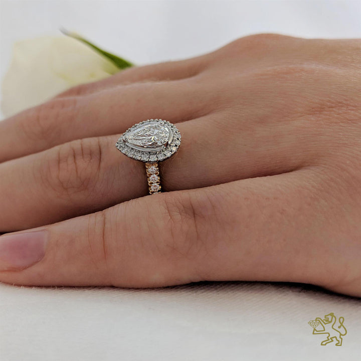 Skye Pear Halo 0.43ct G VS2 Diamond Yellow Gold/Platinum Ring - Michael Jones Jeweller