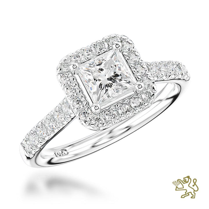 Skye Princess Halo 0.50ct D SI1 Diamond Platinum Ring