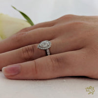 Skye Pear Halo 0.30ct E SI1 Diamond Platinum Ring - Michael Jones Jeweller