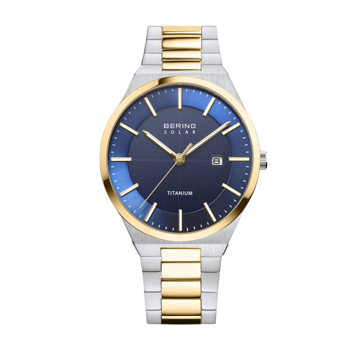Bering Polished Titanium Blue Yellow Gold Plated Solar Watch 14439-717 - Michael Jones Jeweller