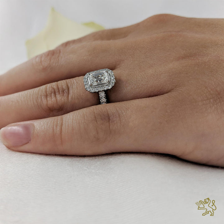 Skye Emerald Halo 0.80ct F SI1 Diamond Platinum Ring - Michael Jones Jeweller