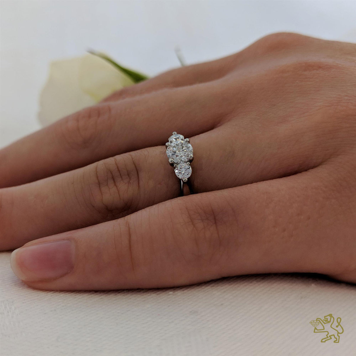 Tulip Three Stone 0.50ct G SI1 Diamond Platinum Ring - Michael Jones Jeweller