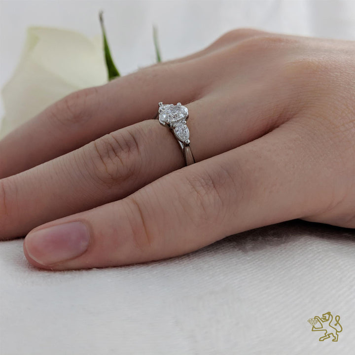 Florentine Oval Three Stone 0.30ct F VS1 Diamond Platinum Ring