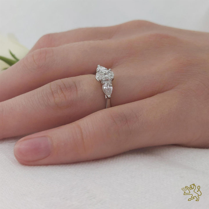 Florentine Oval Three Stone 0.50ct F SI1 Diamond Platinum Ring