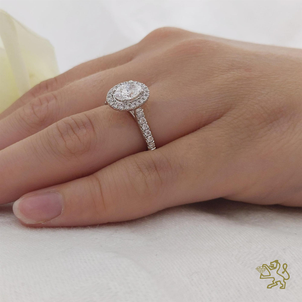 Skye Oval Halo 0.81ct F SI1 Diamond Platinum Ring - Michael Jones Jeweller