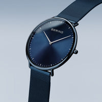 Bering Classic Ultra Slim Polished Blue Quartz Watch 15739-397