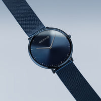 Bering Classic Ultra Slim Polished Blue Quartz Watch 15739-397