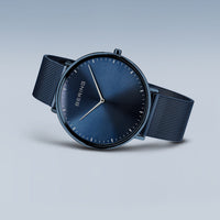 Bering Classic Ultra Slim Polished Blue Quartz Watch 15739-397