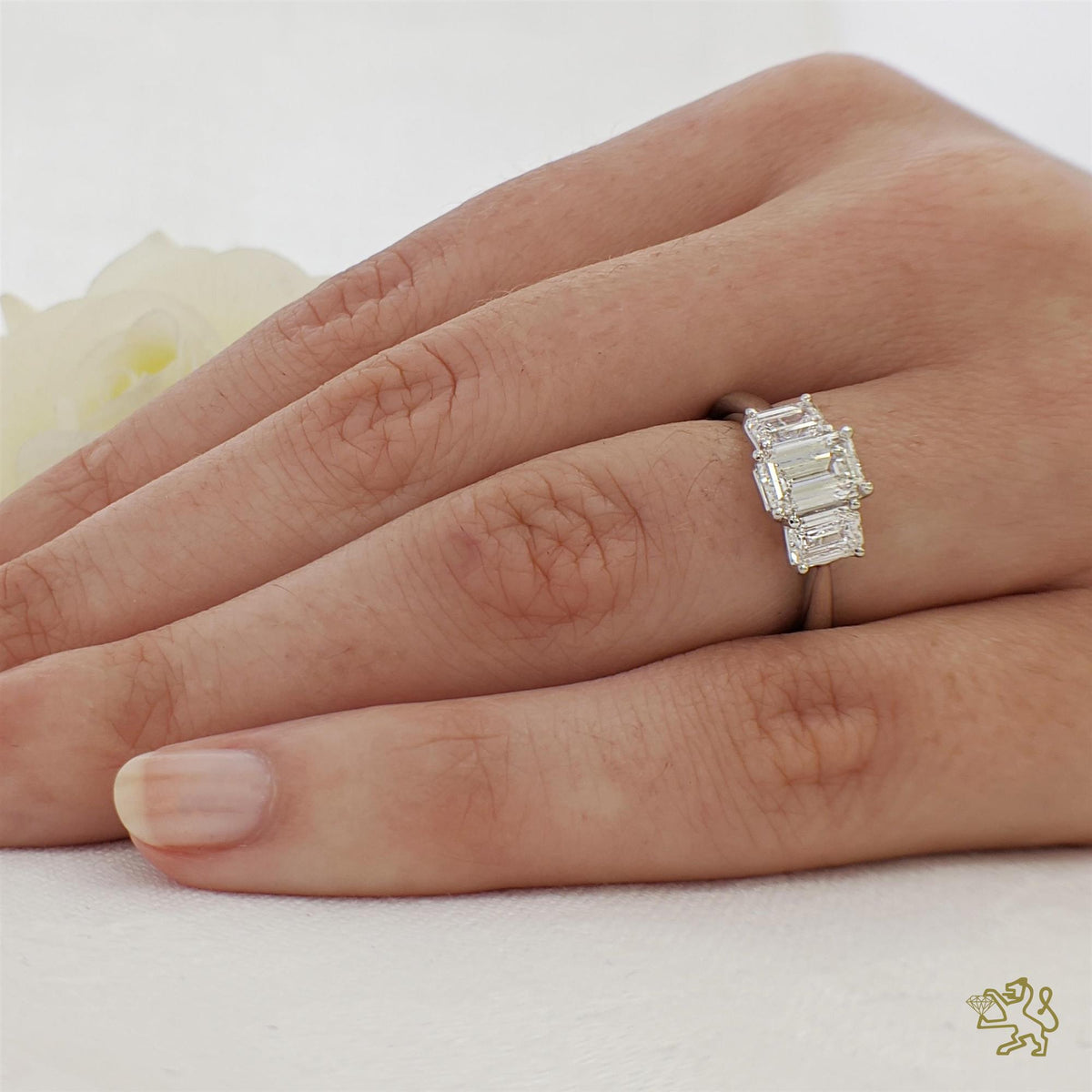 Florentina Emerald Three Stone 1.50ct E VS1 Laboratory Grown Diamond Platinum Ring - Michael Jones Jeweller