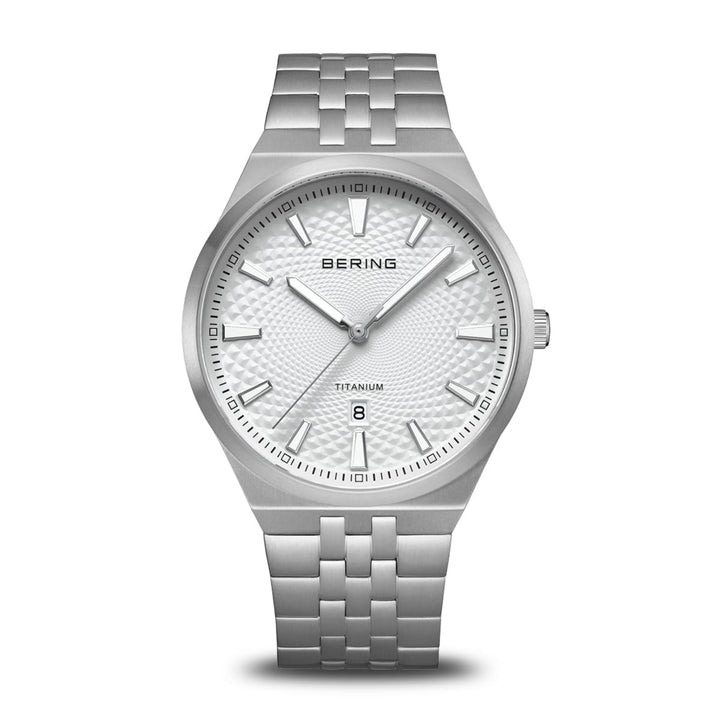 Bering Titanium 41mm Limited Edition White Guilloche Quartz Watch 16141-704