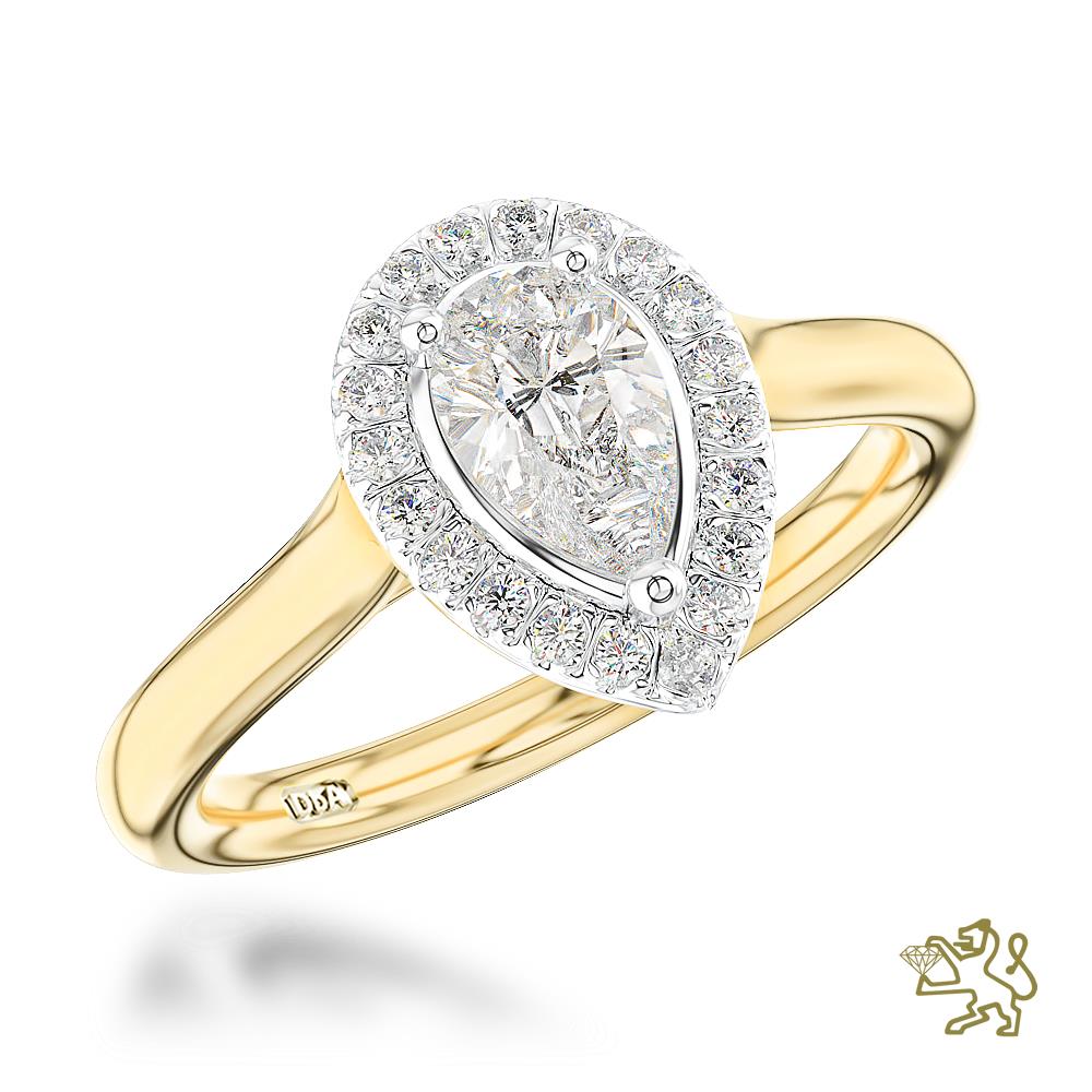 Skye Pure Pear Halo 0.60ct G SI1 Diamond Yellow Gold/Platinum Ring - Michael Jones Jeweller