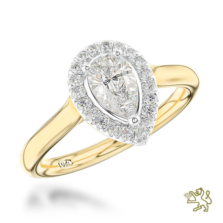 Skye Pure Pear Halo 0.60ct G SI1 Diamond Yellow Gold/Platinum Ring