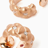 Fabergé Crown Brushed Rose Gold Diamond Quilted Hoop Earrings