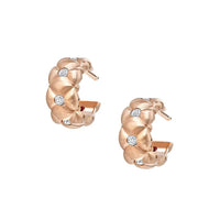 Fabergé Crown Brushed Rose Gold Diamond Quilted Hoop Earrings
